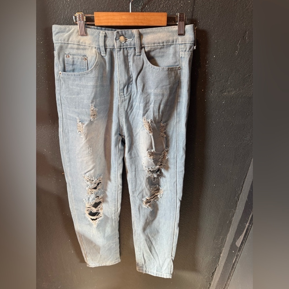 Womens Distressed Light Wash Blue Jeans